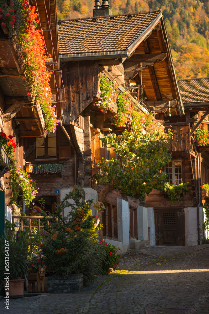 Obraz premium The Swiss village of Brienz on a sunny day 