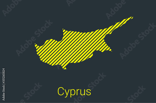 Map of Cyprus, striped map in a black strip on a yellow background for coronavirus infographics and quarantine area markers and restrictions. vector