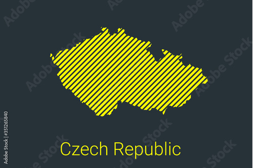 Map of Czech Republic, striped map in a black strip on a yellow background for coronavirus infographics and quarantine area markers and restrictions. vector