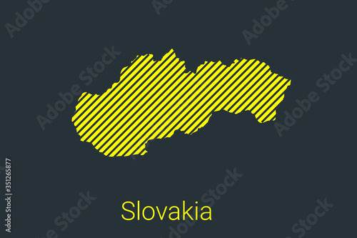 Map of Slovakia, striped map in a black strip on a yellow background for coronavirus infographics and quarantine area markers and restrictions. vector