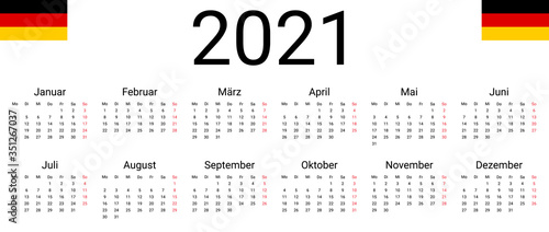 Germany 2021 calendar. Vector design template start from monday. All months for wall calendar