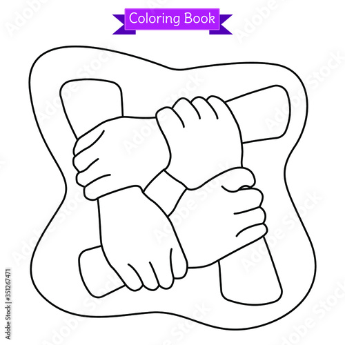coloring book 4 hands connecting each other support