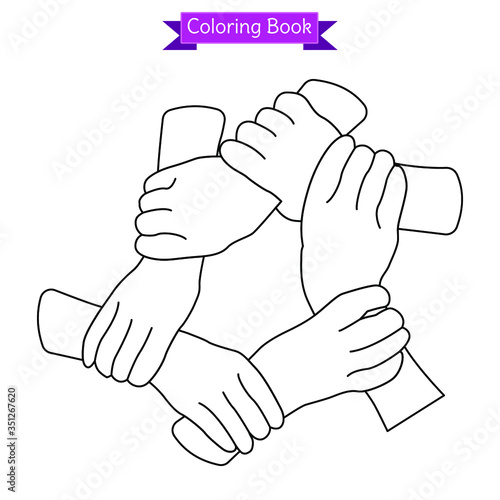 coloring book 5 hands connecting each other support unity in harmony