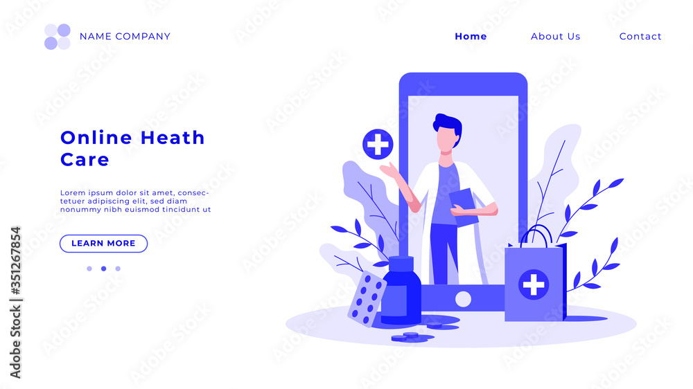 Smartphone screen with male therapist on chat in messenger and an online consultation . Medical diagnostics over the Internet. Doctor online landing page vector.