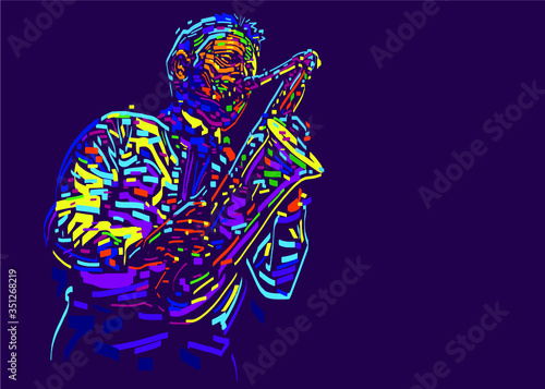 Jazz saxophone player. Vector color abstract illustration for jazz poster.