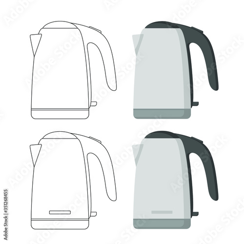 Vector illustration. Teapot icon  line drawing and color