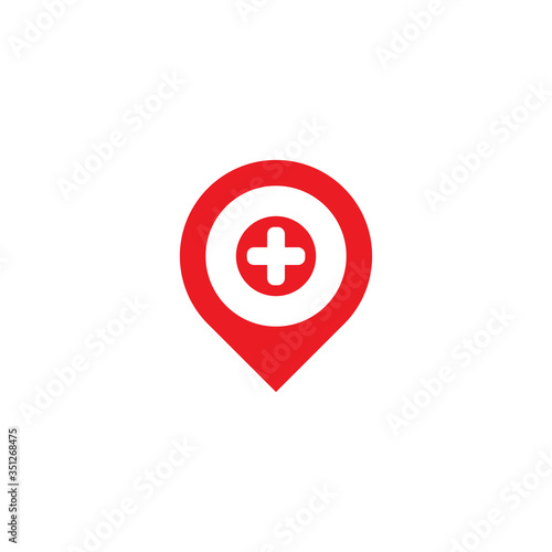 Letter M and navigation place marker, vector symbol.