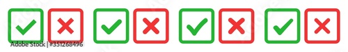 Check Mark Cross Icon Green Red | Checkmark Checklist Illustration | Tick X Symbol | Voting Logo | Positive Negative Sign | Isolated | Variations