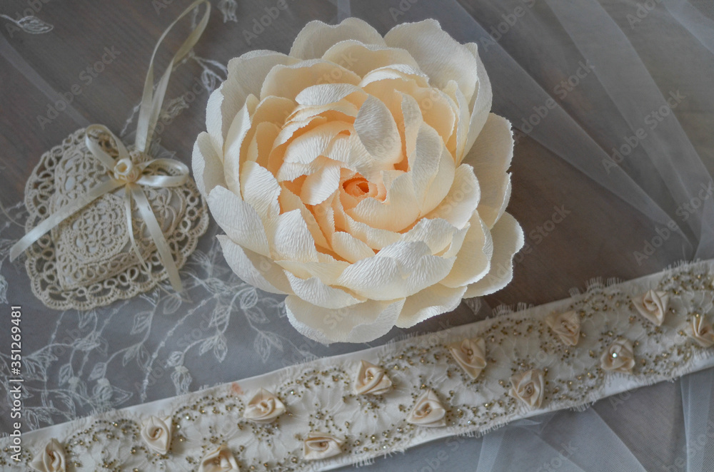 Little paper flowers peony view from above Little paper flowers peony view from above
