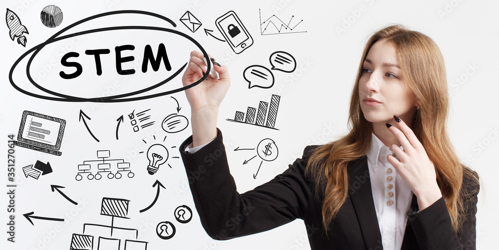 Business, technology, internet and network concept. Young businessman thinks over ideas to become successful: STEM Business, technology, internet and network concept. Young businessman thinks over ideas to become successful: STEM