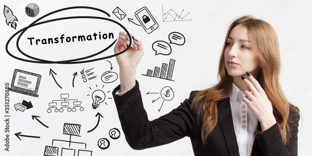 Business, technology, internet and network concept. Young businessman thinks over ideas to become successful: Transformation Business, technology, internet and network concept. Young businessman thinks over ideas to become successful: Transformation