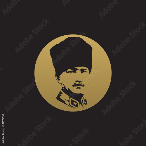 Mustafa Kemal Ataturk portrait drawing, gold vector
