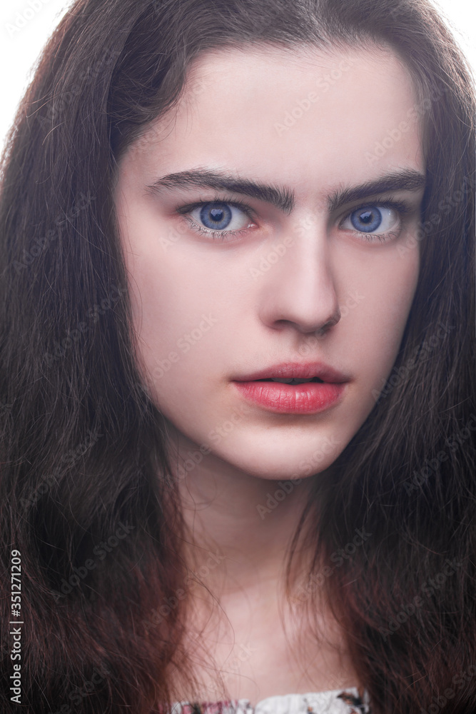 Portrait of a young beautiful model without makeup - isolated on white background Portrait of a young beautiful model without makeup - isolated on white background