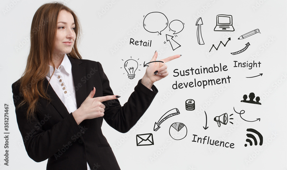 Business, technology, internet and network concept. Young businessman thinks over ideas to become successful: Sustainable development Business, technology, internet and network concept. Young businessman thinks over ideas to become successful: Sustainable development