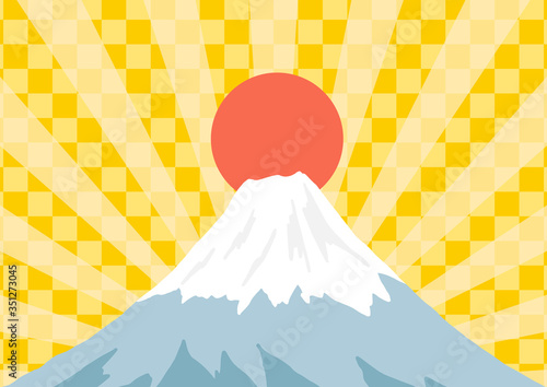 富士山と日の出　太陽の光と市松模様