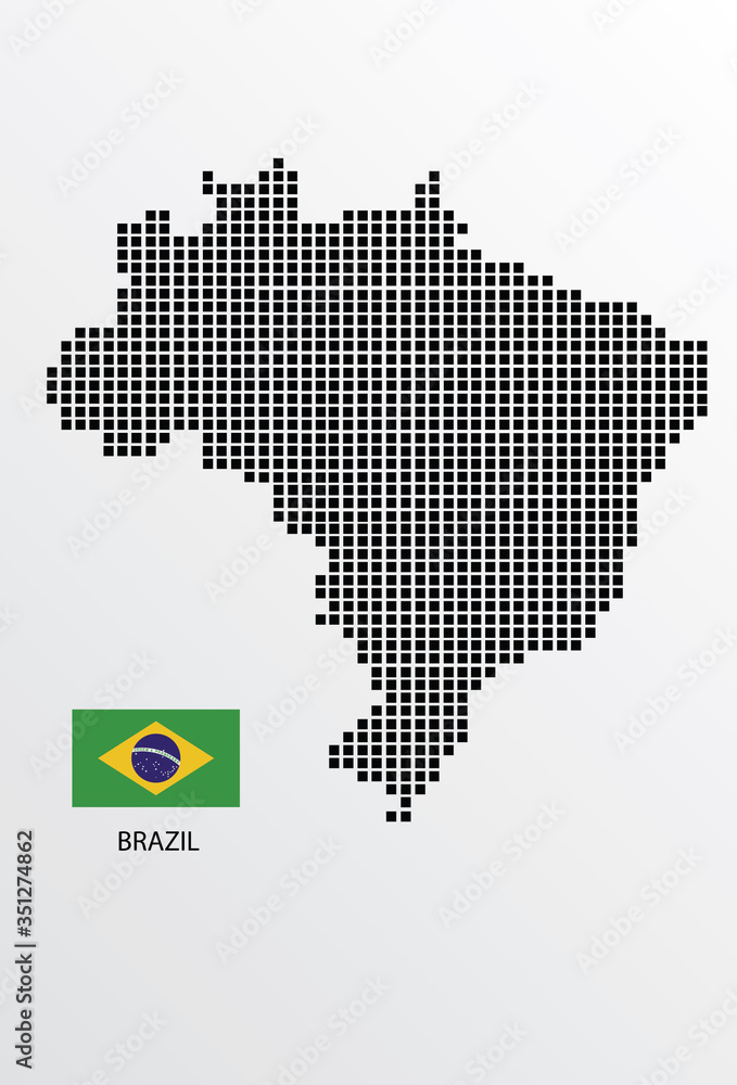 Brazil map design square with flag Brazil.