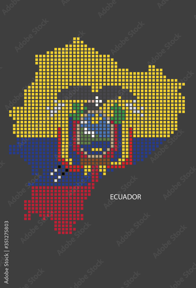 Ecuador map design flag square, black background.