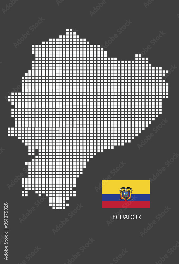 Ecuador map design white square, black background with flag Ecuador.