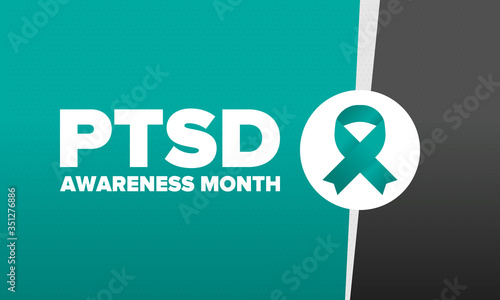 PTSD Awareness Month in June. Post Traumatic Stress Disorder. Celebrated annual in United States. Medical health care and awareness design. Poster, card, banner and background. Vector illustration