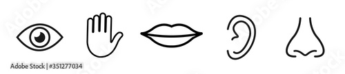 Five senses vector icons set. vision, hearing, touch, taste, smell.