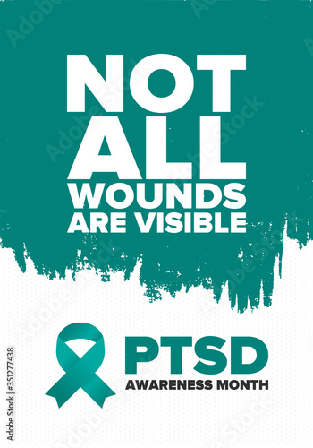 PTSD Awareness Month in June. Post Traumatic Stress Disorder. Celebrated annual in United States. Medical health care and awareness design. Poster, card, banner and background. Vector illustration