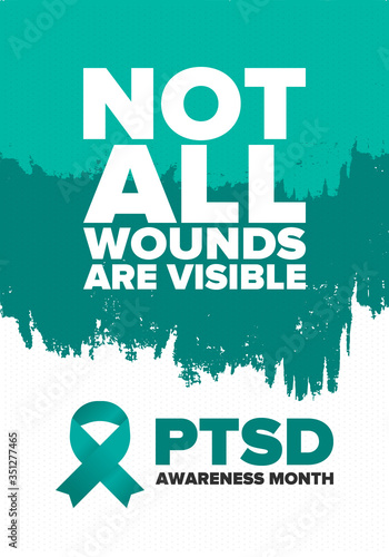 PTSD Awareness Month in June. Post Traumatic Stress Disorder. Celebrated annual in United States. Medical health care and awareness design. Poster, card, banner and background. Vector illustration