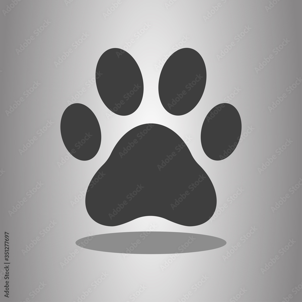 Paw simple icon with shadow. Flat desing