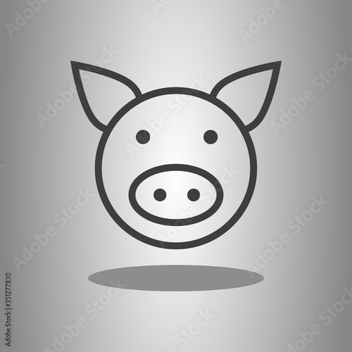 Pig simple icon with shadow. Flat desing