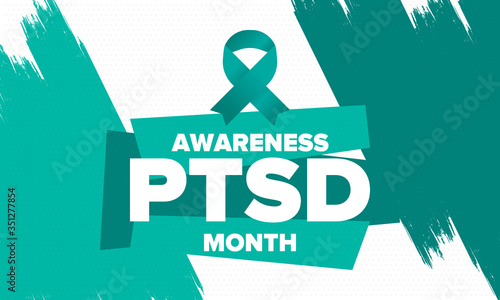 PTSD Awareness Month in June. Post Traumatic Stress Disorder. Celebrated annual in United States. Medical health care and awareness design. Poster, card, banner and background. Vector illustration