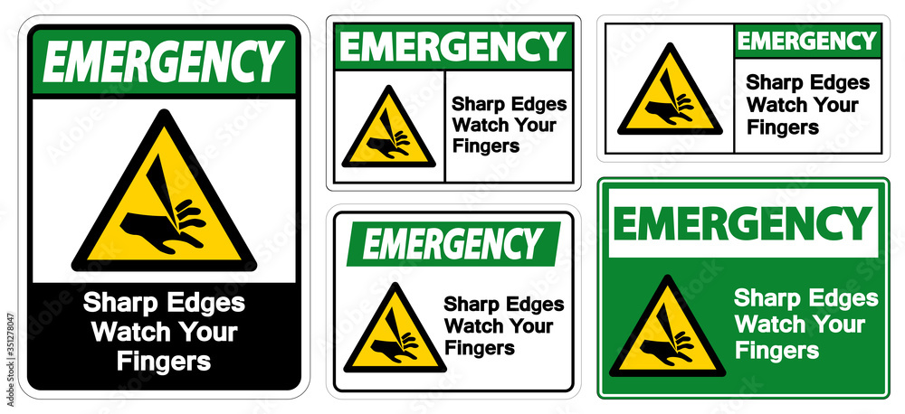 Emergency Sharp Edges Watch Your Fingers Symbol Sign Isolate On White Background,Vector Illustration EPS.10 Emergency Sharp Edges Watch Your Fingers Symbol Sign Isolate On White Background,Vector Illustration EPS.10