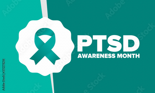 PTSD Awareness Month in June. Post Traumatic Stress Disorder. Celebrated annual in United States. Medical health care and awareness design. Poster, card, banner and background. Vector illustration
