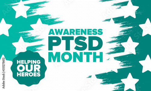 PTSD Awareness Month in June. Post Traumatic Stress Disorder. Celebrated annual in United States. Medical health care and awareness design. Poster, card, banner and background. Vector illustration