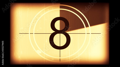 3D rendering of a monochrome old and grained universal countdown leader from 10 to 0