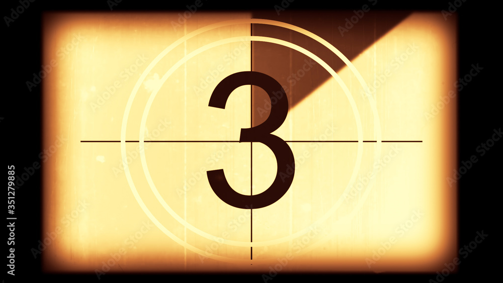 3D rendering of a monochrome old and grained universal countdown leader from 10 to 0 3D rendering of a monochrome old and grained universal countdown leader from 10 to 0