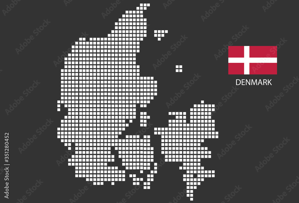Denmark map design white square, black background with flag Denmark. Denmark map design white square, black background with flag Denmark.