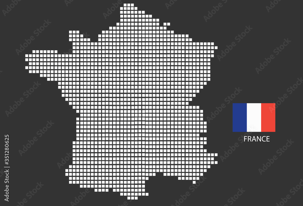 France map design white square, black background with flag France.