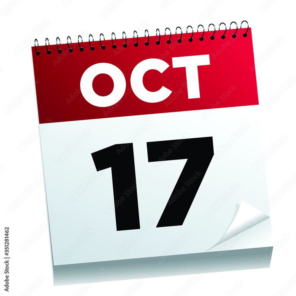 Fototapeta premium 17,october, calendar, date, day, birthday, event, reminder, isolated, deadline, page, red, paper, holiday, year, icon, business, appointment, white, symbol, illustration, oct, month, design, 3d, 