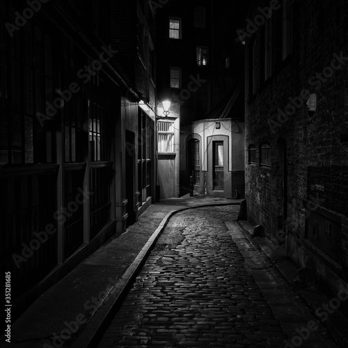 View of alley at night