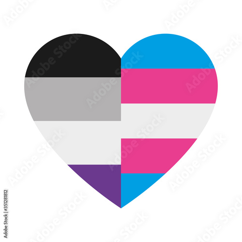 heart with asexual and transgender flags icon, flat style