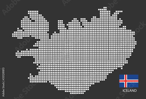 Iceland map design white square, black background with flag Iceland.