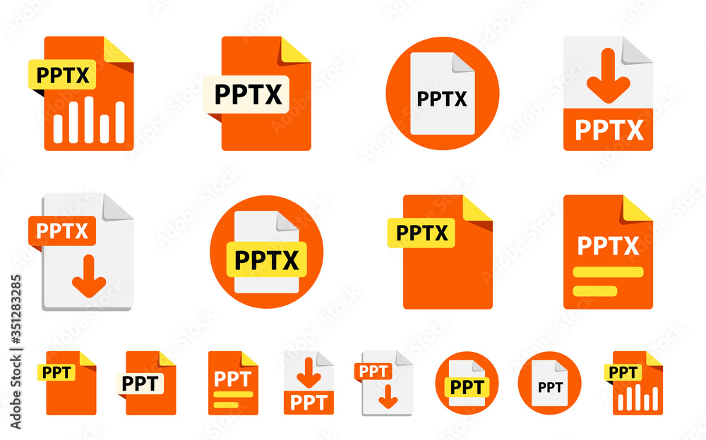 Collection of vector icons PPTx, PPT. File format extensions icons. 8