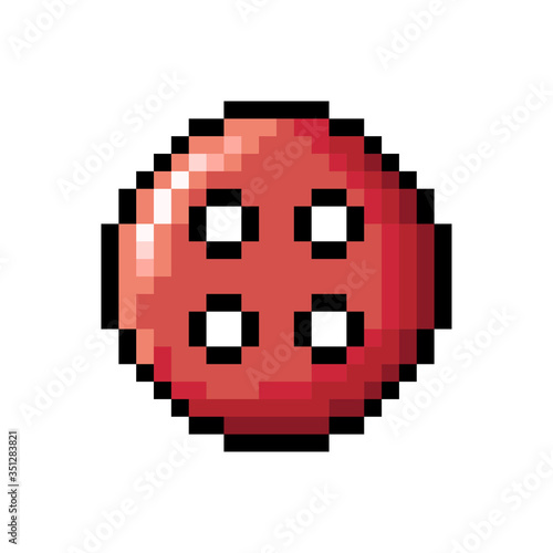 Red pixel button icon. Vector graphic illustration. Isolated object on a white background. Isolate. © far700