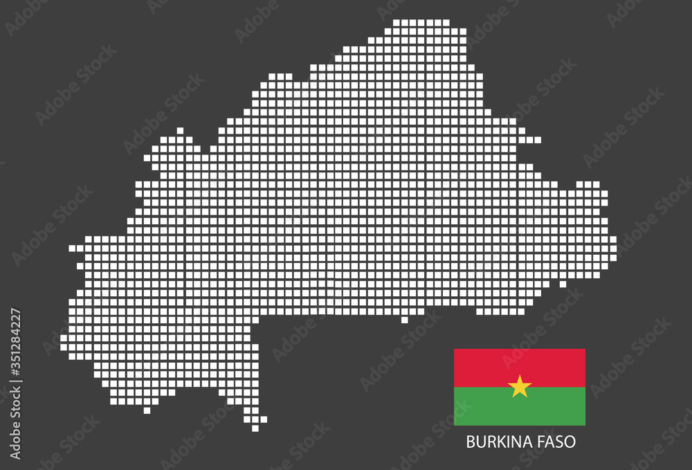 Burkina Faso map design white square, black background with flag Burkina Faso.