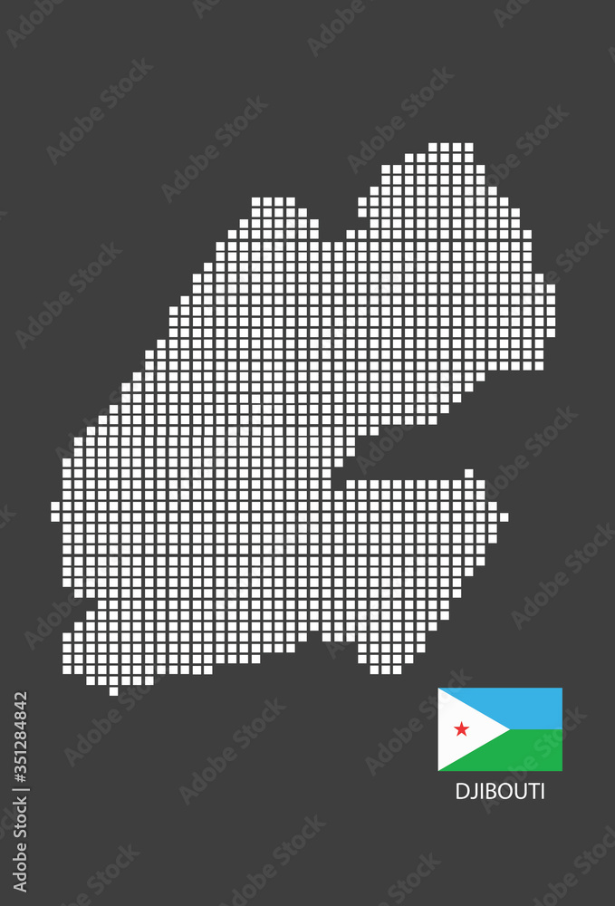 Obraz premium Djibouti map design white square, black background with flag Djibouti.