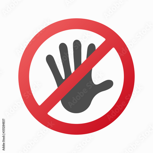 Forbidden sign with stop hand icon over white background, flat style, vector illustration