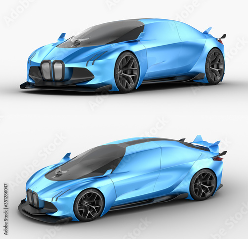 3D rendering of a brand-less generic concept car - electric 