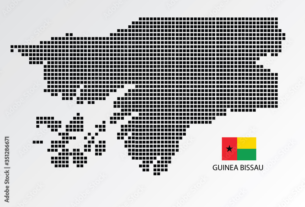 Guinea-Bissau map design square with flag Guinea-Bissau.