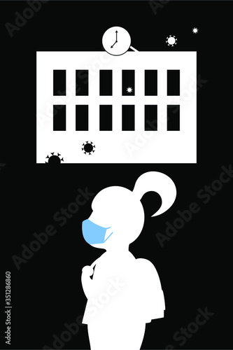 Child wearing a protection mask and going to school. 
Her first epidemic experience. For safety reasons.(Covid-19 or coronavirus)
