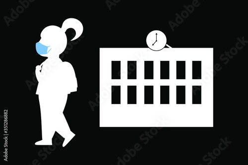 Child wearing a protection mask and going to school. 
Her first epidemic experience. For safety reasons.(Covid-19 or coronavirus)
