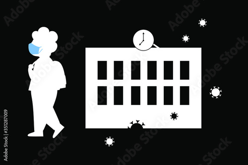 Child wearing a protection mask and going to school. 
His first epidemic experience. For safety reasons.(Covid-19 or coronavirus)